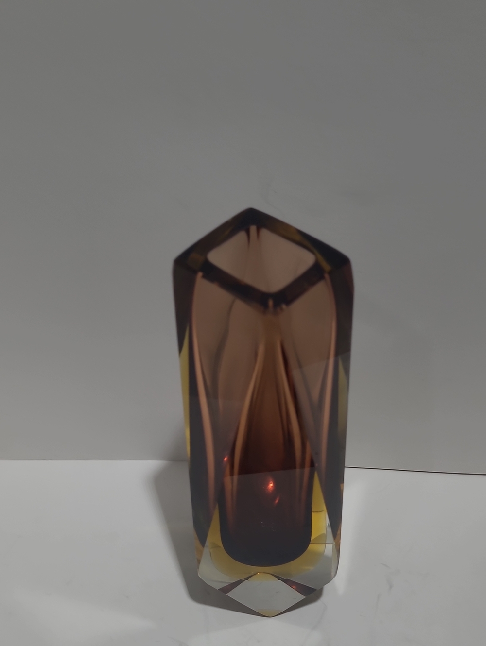Vintage Murano Sommerso Vase Multi Faceted Amber & Yellow 6" - Picture 2 of 5